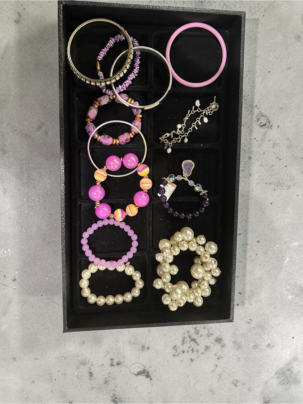 Custom Purple Pink Beaded Bracelet Stack Chunky Faux Pearl Bangles - Picture 5 of 5